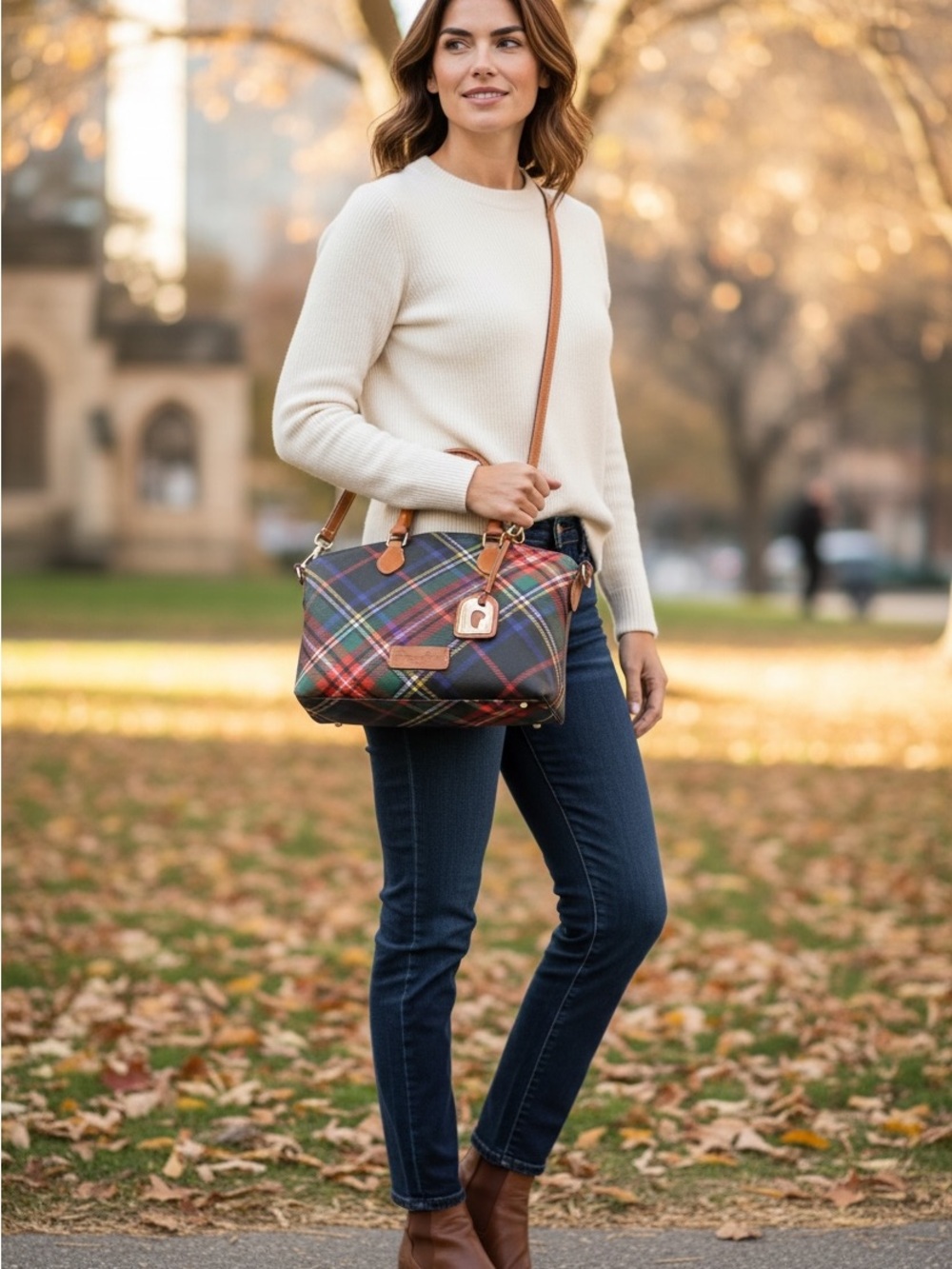 Dooney & Bourke Tartan Plaid Windsor Satchel w/ Vegetable Tanned Leather Trim 🦆